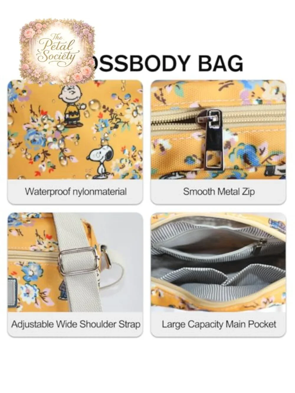Lightweight Crossbody Bag with Water Resistant Oilcloth Fabric, Everyday